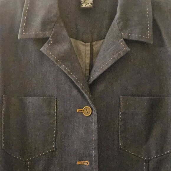 Dialogue by QVC Boxy Blue Jean Jacket Blazer button pocket stitch Western  12 - Picture 9 of 13